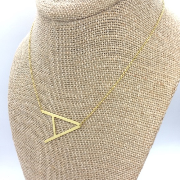 3/$30 LETTER A INITIAL SIDEWAYS GOLD TONE NECKLACE - Picture 5 of 10